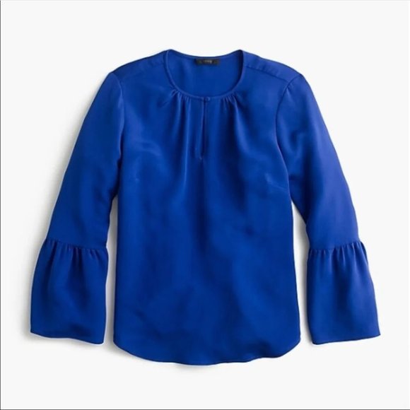 J. Crew Blue Silk Bell Sleeve Blouse - Picture 1 of 5